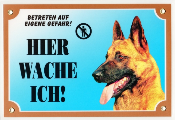 Kunststoffwarnschild mit belgischem Schferhund-Kopf