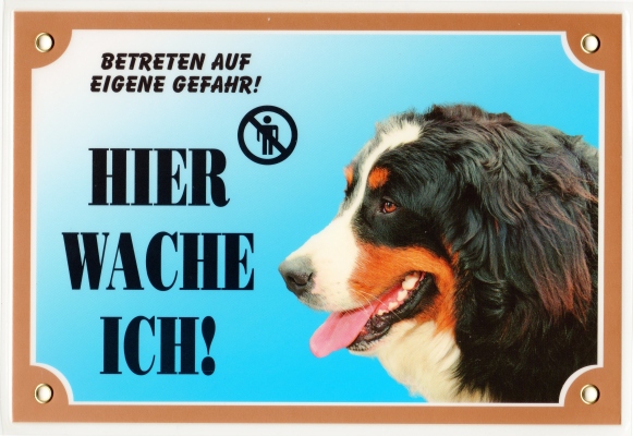 Kunststoff-Warnschild mit Berner Sennenhund-Kopf