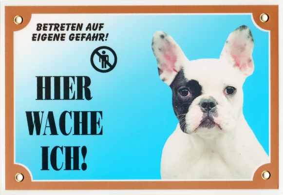 Kunststoff-Warnschild mit wei-schwarzer Franz. Bulldogge
